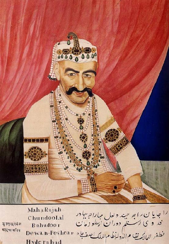 unknow artist Portrait of Maharaja Chandulal,Chief Minister of the Nizam of Hyderabad,Nawab Ali Khan,Asaf Jah Iv France oil painting art